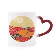 Dıythinker Kırmızı Çok Renkli Sakura Geometri Deseni Japon Şekil Isıya Duyarlı Kalp Kupası