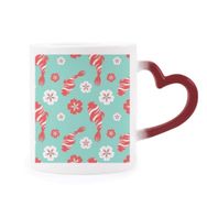 Dıythinker Kırmızı Çok Renkli Sakura Repeat Japan Pattern Morphing Isıya Duyarlı Kalp Kupası