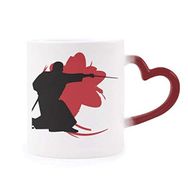 Dıythinker Kırmızı Çok Renkli Samurai Bıçak Sakura Japonya Silüeti Isıya Duyarlı Kalp Kupası