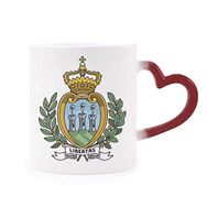 Dıythinker Kırmızı Çok Renkli San Marino Avrupa Ulusal Amblem Isıya Duyarlı Kalp Kupası