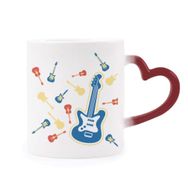 Dıythinker Kırmızı Çok Renkli Sarı Gitar Müzik Deseni Resimli Şekil Isıya Duyarlı Kalp Kupası