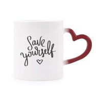 Dıythinker Kırmızı Çok Renkli Save Yourself Alıntısı Isıya Duyarlı Kalp Kupa