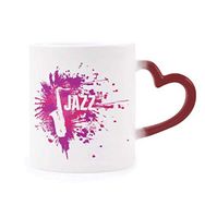 Dıythinker Kırmızı Çok Renkli Sax Jazz Müzik Kültürü Desen Isıya Duyarlı Kalp Kupası