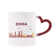 Dıythinker Kırmızı Çok Renkli Şehir Simgesi Yapı Doha Isıya Duyarlı Kalp Kupası