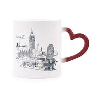 Dıythinker Kırmızı Çok Renkli Seyahat Simgesi Big Ben Pisa Kulesi Isıya Duyarlı Kalp Kupası
