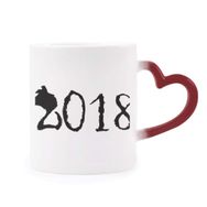Dıythinker Kırmızı Çok Renkli Siyah Happy New Year Big Dog 2018 Morphing Isıya Duyarlı Kalp Kupa