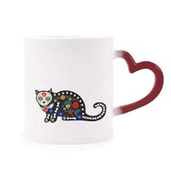 Dıythinker Kırmızı Çok Renkli Siyah Kedi Çiçek Kemik Cadılar Bayramı Korku Isıya Duyarlı Kalp Kupası