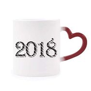 Dıythinker Kırmızı Çok Renkli Slash Font 2018 Happy New Year Morphing Isıya Duyarlı Kalp Kupa