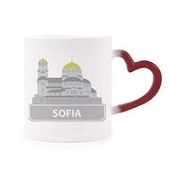Dıythinker Kırmızı Çok Renkli Sofia Bulgaristan Gri Kent Simgesi Desen Isıya Duyarlı Kalp Kupası