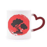 Dıythinker Kırmızı Çok Renkli Soyut Fırça Japonya Desenli Şekil Isıya Duyarlı Kalp Kupa