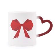 Dıythinker Kırmızı Çok Renkli Soyut Noel Fiyonk Origami Desenli Şekil Isıya Duyarlı Kalp Kupası