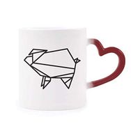 Dıythinker Kırmızı Çok Renkli Soyut Origami Domuz Geometrik Şekil Isıya Duyarlı Kalp Kupası