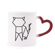Dıythinker Kırmızı Çok Renkli Soyut Origami Kedi Geometrik Şekil Isıya Duyarlı Kalp Kupası