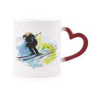 Dıythinker Kırmızı Çok Renkli Spor Sporcular Kayak Sporları Suluboya Eskiz Şekil Isıya Duyarlı Kalp Kupa