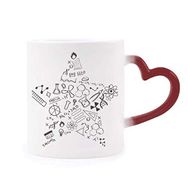 Dıythinker Kırmızı Çok Renkli Star Strokes Stili Fiziksel Kimya Sembolü Isıya Duyarlı Kalp Kupa