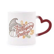 Dıythinker Kırmızı Çok Renkli Şükran Günü Çizgisi Çizim Deseni Şekil Isıya Duyarlı Kalp Kupası