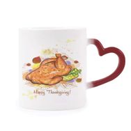 Dıythinker Kırmızı Çok Renkli Şükran Günü Türkiye Desen Isıya Duyarlı Kalp Kupa