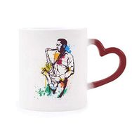 Dıythinker Kırmızı Çok Renkli Suluboya Sokak Adam Rock Müzik Boyama Şekil Isıya Duyarlı Kalp Kupa