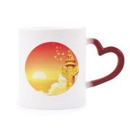 Dıythinker Kırmızı Çok Renkli Sun Star Süs Sütun Bayrağı Şekil Isıya Duyarlı Kalp Kupası