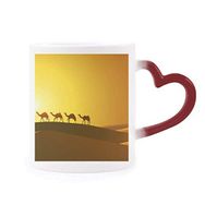 Dıythinker Kırmızı Çok Renkli Sunset All The Way To The Silk Road Deve Çöl Isıya Duyarlı Kalp Kupa