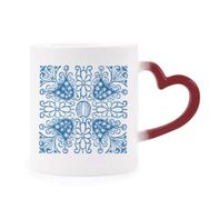 Dıythinker Kırmızı Çok Renkli Talavera Mavi Çiçek Ilustration Desen Isıya Duyarlı Kalp Kupası