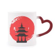 Dıythinker Kırmızı Çok Renkli Tapınağı Soyut Fırça Japonya Isıya Duyarlı Kalp Kupası