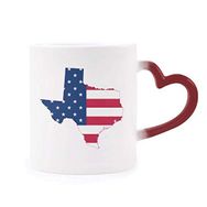 Dıythinker Kırmızı Çok Renkli Texas Abd Haritası Yıldızlar Çizgili Bayrak Şekil Isıya Duyarlı Kalp Kupası