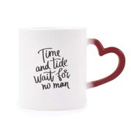 Dıythinker Kırmızı Çok Renkli Time And Tide Wait For No Man Alıntı Isıya Duyarlı Kalp Kupa