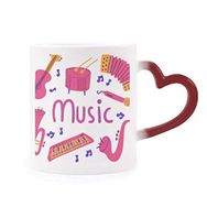 Dıythinker Kırmızı Çok Renkli Trombon Gitar Müzik Enstrüman Deseni Isıya Duyarlı Kalp Kupası