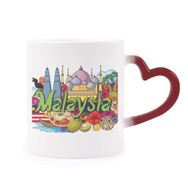 Dıythinker Kırmızı Çok Renkli Twinstower Malezya Grafiti Isıya Duyarlı Kalp Kupası