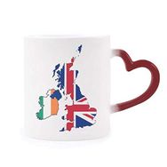 Dıythinker Kırmızı Çok Renkli Union Jack İngiltere İrlanda Haritası Ülke Isıya Duyarlı Kalp Kupası