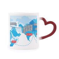 Dıythinker Kırmızı Çok Renkli vektör Diyagramı Yolculuk İpek Yol Haritası Değiştirme Kupası Isıya Duyarlı Kalp Kupası