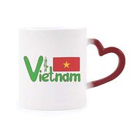 Dıythinker Kırmızı Çok Renkli Vietnam Ulusal Bayrağı Kırmızı Yeşil Desen Isıya Duyarlı Kalp Kupası
