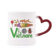 Dıythinker Kırmızı Çok Renkli Vietnam Ulusal Simge Simgesi Desen Isıya Duyarlı Kalp Kupası