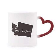 Dıythinker Kırmızı Çok Renkli Washington Amerika Birleşik Devletleri Haritası Isıya Duyarlı Kalp Kupası