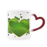 Dıythinker Kırmızı Çok Renkli Yonca Kalp İrlanda St.patrick Günü Isıya Duyarlı Kalp Kupa