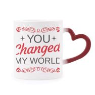 Dıythinker Kırmızı Çok Renkli You Changed My World Sevgililer Günü Şekil Isıya Duyarlı Kalp Kupa