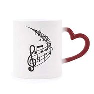 Dıythinker Kırmızı Çok Renkli Yuvarlak Şekilli Kavisli Müzik Notaları Isıya Duyarlı Kalp Kupası