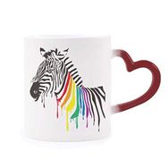 Dıythinker Kırmızı Çok Renkli Zebra Lgbt Gökkuşağı Renk Desen Isıya Duyarlı Kalp Kupası