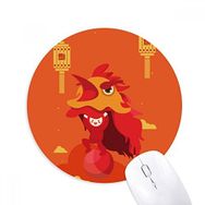 Dıythinker Kırmızı Fener Aslan Dans Çin Kasabası Baskılı Yuvarlak Kaymaz Kauçuk Mouse Pad