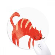 Dıythinker Kırmızı Gülümseyen Şişman Kedi Hayvan Suluboya Baskılı Yuvarlak Kaymaz Kauçuk Mouse Pad
