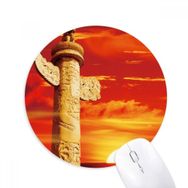 Dıythinker Kırmızı Güneş Gökyüzü Süs Sütunu Çin Baskılı Yuvarlak Kaymaz Kauçuk Mouse Pad