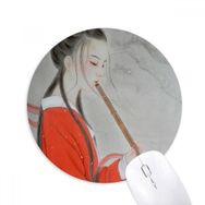 Dıythinker Kırmızı Güzellik Flüt Çin Boyama Baskılı Yuvarlak Kaymaz Kauçuk Mouse Pad