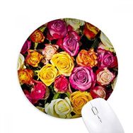 Dıythinker Kırmızı Pembe Turuncu Beyaz Güller Baskılı Yuvarlak Kaymaz Kauçuk Mouse Pad