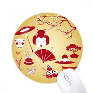 Dıythinker Kırmızı Sarı Beyaz Kupa Sushi Japon Baskılı Yuvarlak Kaymaz Kauçuk Mouse Pad