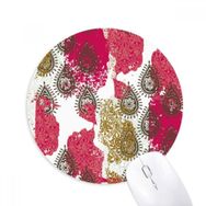 Dıythinker Kırmızı Sarı Çiçek Yaprak Soyut Desen Baskılı Yuvarlak Kaymaz Kauçuk Mouse Pad