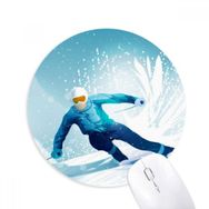 Dıythinker Kış Spor Kayak ve Kayak Direk İllüstrasyonu Baskılı Yuvarlak Kaymaz Kauçuk Mouse Pad