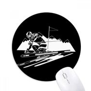 Dıythinker Kış Sporları Kayak Siyah İllüstrasyon Baskılı Yuvarlak Kaymaz Kauçuk Mouse Pad
