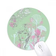 Dıythinker Kız Çiçekleri Karahindiba Kanatları Baskılı Yuvarlak Kaymaz Kauçuk Mouse Pad