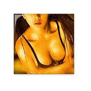 Dıythinker Koşum Takımı Büyük Göğüs Siyah Bikini Seksi Kız Yağlı Boya Dekorasyon 10x10 cm Seramik Karo